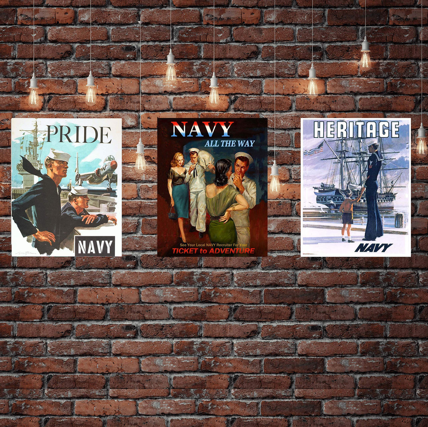 Vintage Navy Recruitment Poster Set-"Pride-Heritage-Adventure"(3)- 8 x 10"s Wall Art Prints- Ready To Frame- WWII Retro Navy Slogans-Replica Poster Prints. Home-Office Decor. Historical Military Decor