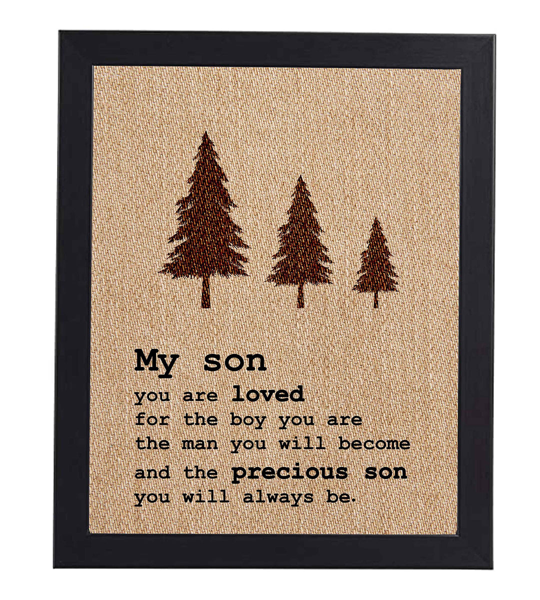 My Son-You Are Loved Inspirational Wall Art Sign -8 x 10" Replica Burlap Typographic Poster Print-Ready to Frame. Perfect Home-Bedroom-Nursery Decor. Lifetime Keepsake for Any Son On Any Occasion!