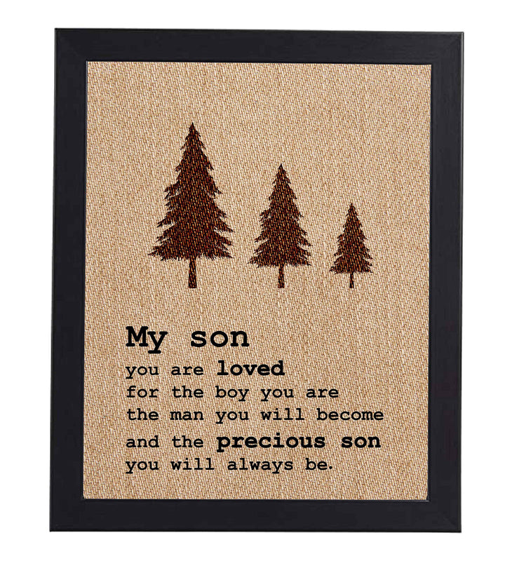 My Son-You Are Loved Inspirational Wall Art Sign -8 x 10" Replica Burlap Typographic Poster Print-Ready to Frame. Perfect Home-Bedroom-Nursery Decor. Lifetime Keepsake for Any Son On Any Occasion!