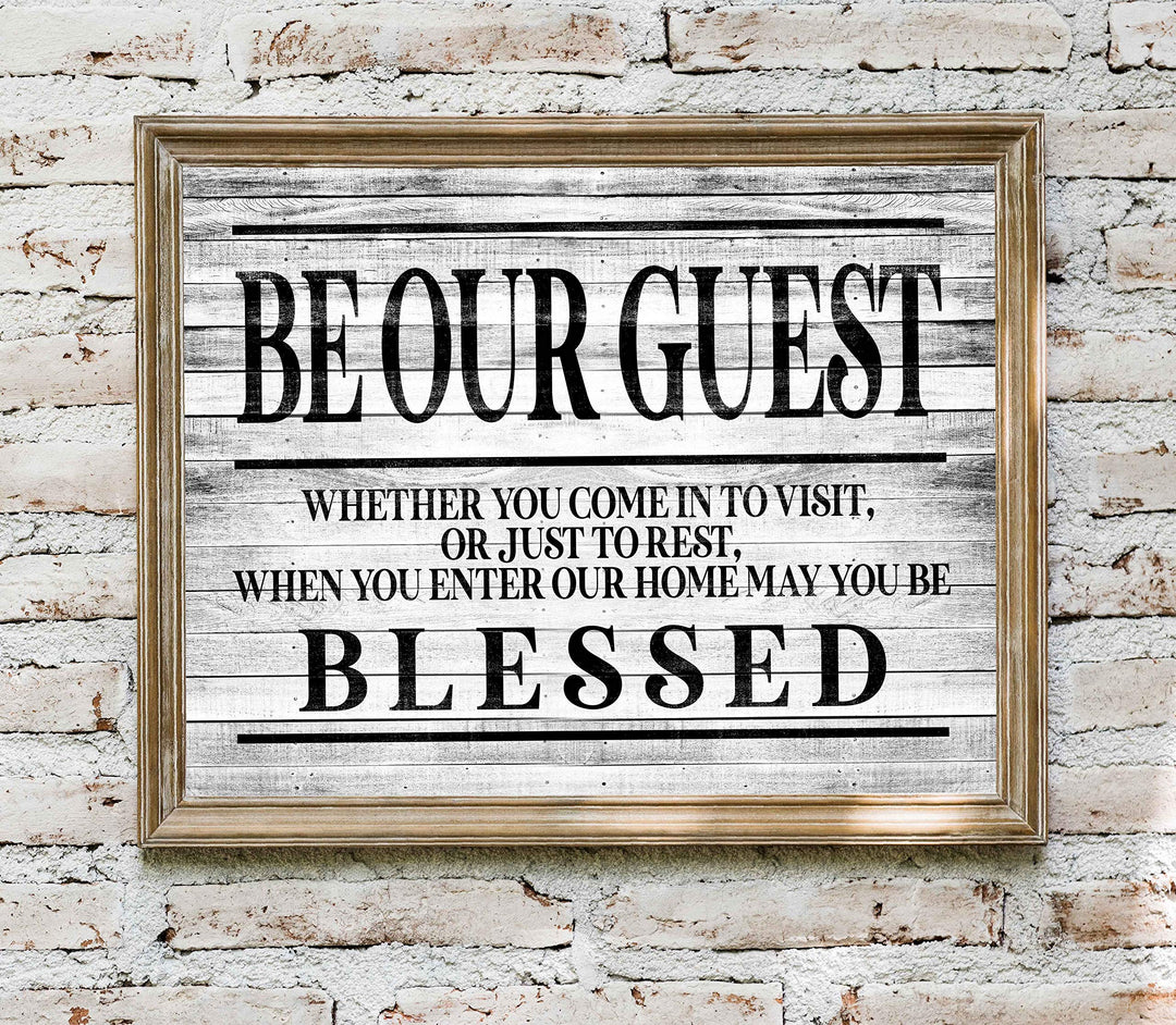 Be Our Guest-May You Be Blessed- Wall Art Sign- 14 x 11"-Ready to Frame. Distressed Wood Replica Wall Print. Perfect Home-Guest Room-Cabin-B&amp;B-Lake-Beach House Decor. Inviting Message for Guests!
