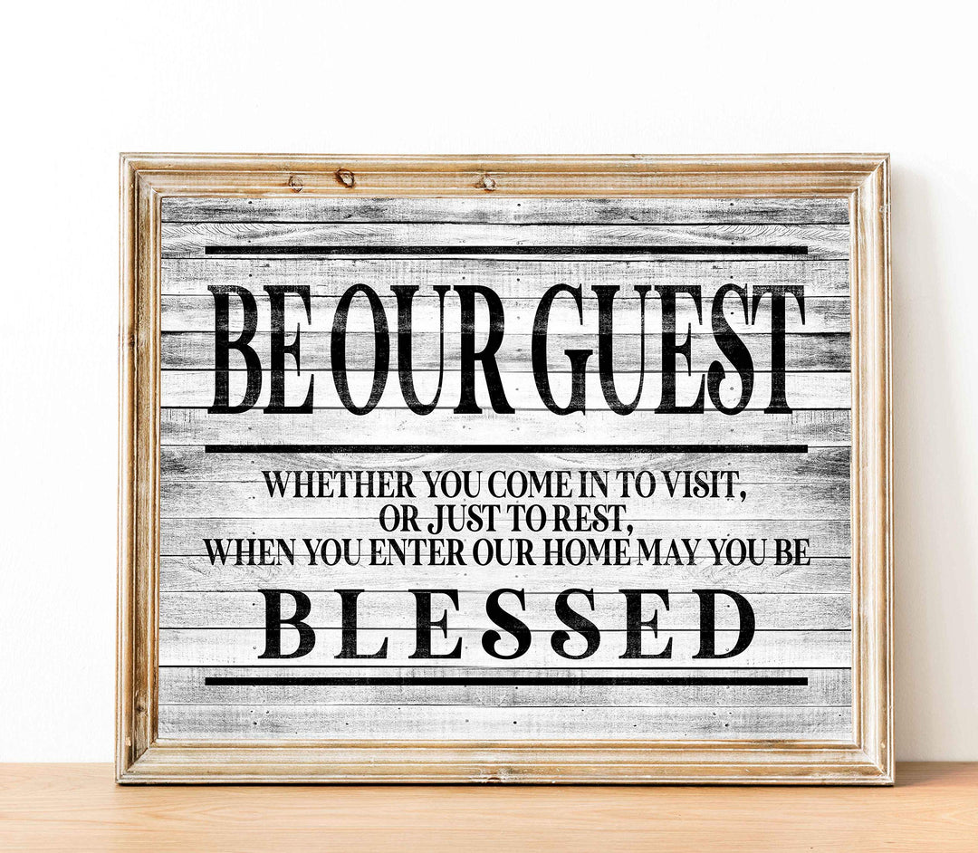 Be Our Guest-May You Be Blessed- Wall Art Sign- 14 x 11"-Ready to Frame. Distressed Wood Replica Wall Print. Perfect Home-Guest Room-Cabin-B&amp;B-Lake-Beach House Decor. Inviting Message for Guests!