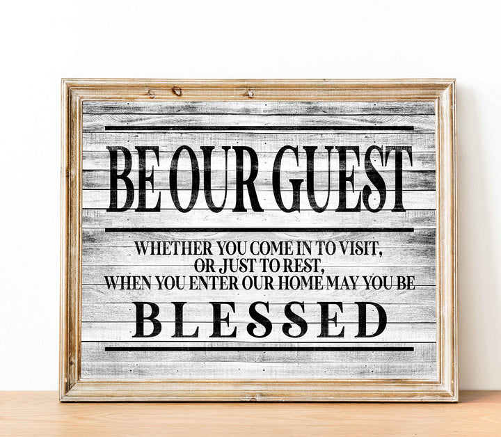 Be Our Guest-May You Be Blessed- Wall Art Sign- 14 x 11"-Ready to Frame. Distressed Wood Replica Wall Print. Perfect Home-Guest Room-Cabin-B&amp;B-Lake-Beach House Decor. Inviting Message for Guests!