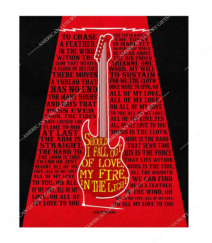 Led Zeppelin-"All My Love" -Song Lyrics Wall Sign -11 x 14" Rock Music Poster Print-with Guitar Image-Ready to Frame. Home-Office-Studio-Bar-Cave Decor. Perfect Anniversary Gift for Zeppelin Fans!